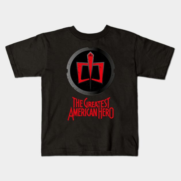 THE GREATEST AMERICAN HERO - Black Shield & Caption Kids T-Shirt by SALENTOmadness